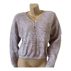 Big City Sweater Womens M Vintage Marled Henley Textured Pullover Lightweight